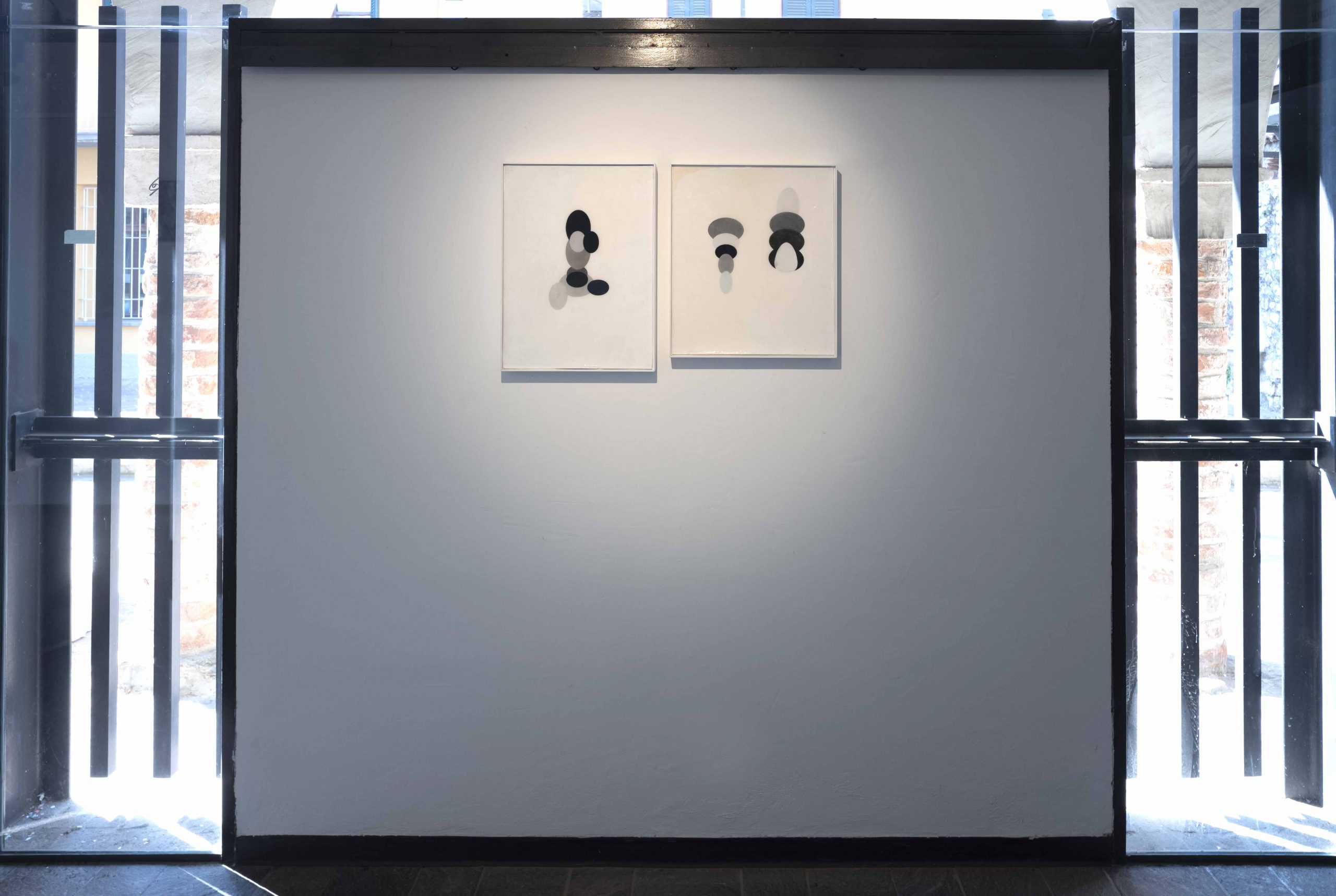 Left: Disegno Del Quasi, 2020, acrylic collage and resin on prepared board, frame, 49x36,5x5 cm. Right: Disegno Del Quasi, 2020, acrylic collage and resin on prepared board, frame, 45x38,5x5 cm